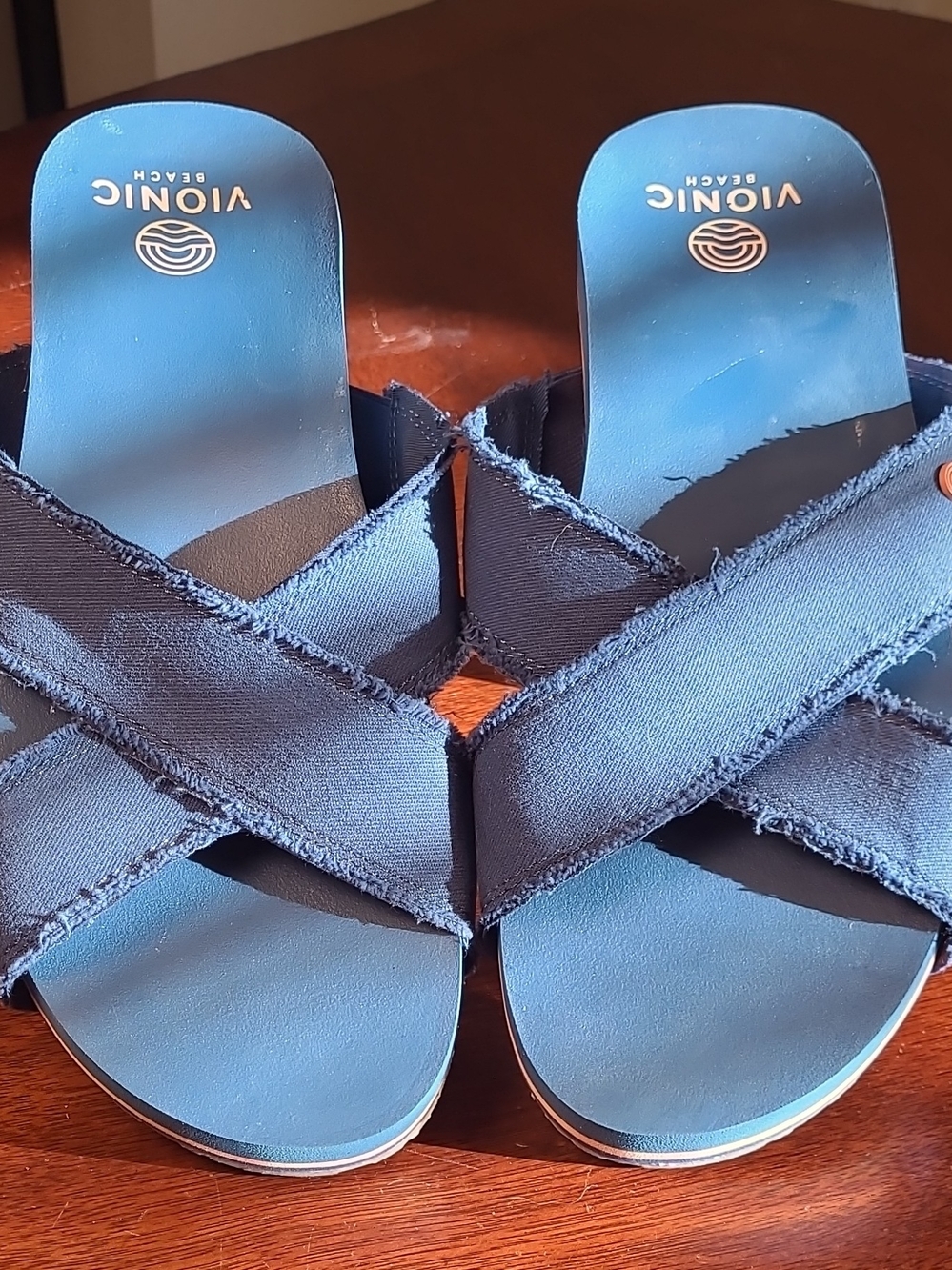 Vionic Beach Panama Navy Blue Frayed Crossband Slide Sandals Womens Size 10